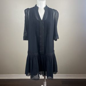 Kobi Halperin Black Boho V Neck Mini Dress Size Small Silk Blend